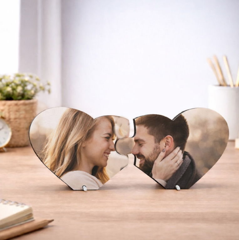 Cornice da Tavolo 2 Cuori Puzzle in MDF 30x14,5 cm
