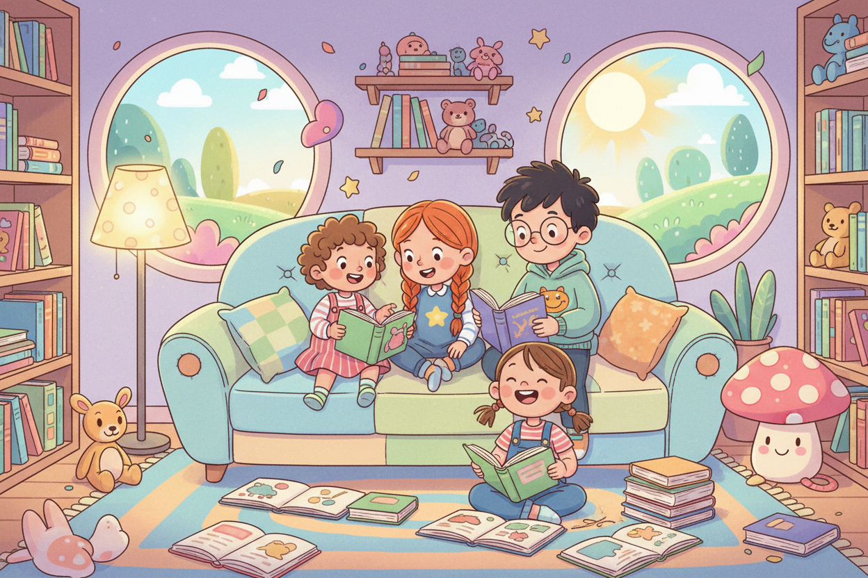 Bambini che leggono - stile illustrato