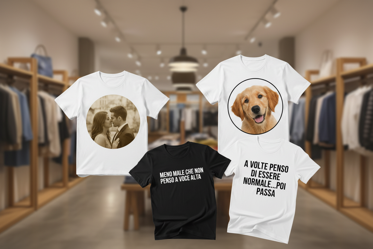 T-shirt con sfondo negozio
